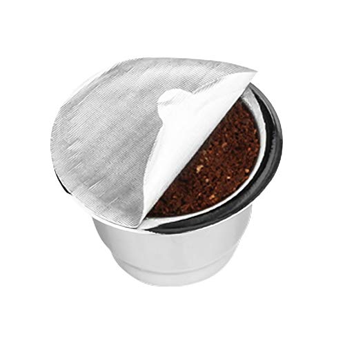 Refillable Coffee Capsules Cup Stainless Steel Reusable Coffee Pods Compatible with Nespresso Machines (2 Cups + 100 Lids)