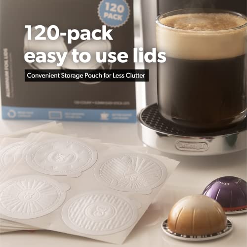 All-New di Oro Caffè Reusable Coffee Pod Lids Compatible for Nespresso VertuoLine Machines to Reuse Vertuo Coffee Capsules - 62mm Cover Seals for Refillable Pods - Aluminum Foil Lids (120 Pack)