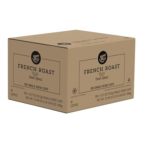 Amazon Brand - Happy Belly Dark Roast Coffee Pods, French Roast, Compatible with Keurig 2.0 K-Cup Brewers, 100 Count