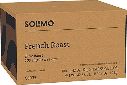 Amazon Brand - Solimo Dark Roast Coffee Pods, French Roast, Compatible with Keurig 2.0 K-Cup Brewers, 100 Count