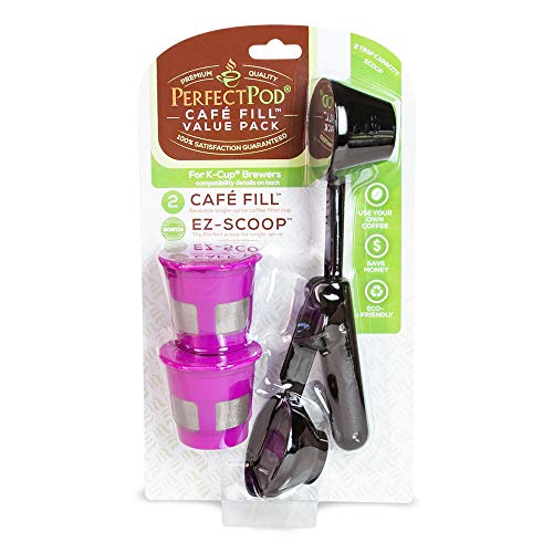 Cafe Fill Value Pack by Perfect Pod - Reusable K Cup Coffee Pod Filters & Scoop, Compatible with Keurig K-Duo, K-Mini, 1.0, 2.0, K-Series and Select Single Cup Coffee Makers