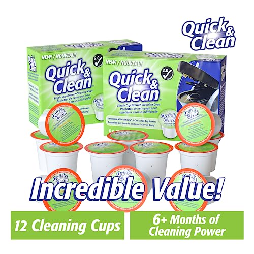 Quick & Clean [12-Pack] Keurig Cleaning Pods - K Cup Cleaner Pod For Keurig - 2.0 Coffee Machine Compatible, Removes Stains, Non-Toxic and Eco-Friendly