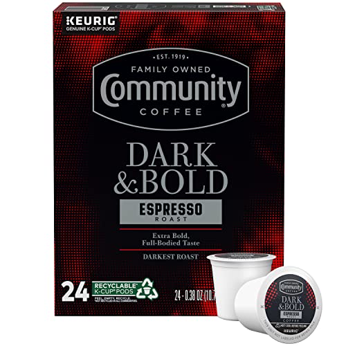 Community Coffee Dark & Bold Espresso Roast 24 Count Coffee Pods, Compatible with Keurig 2.0 K-Cup Brewers.