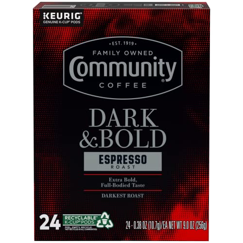 Community Coffee Dark & Bold Espresso Roast 24 Count Coffee Pods, Compatible with Keurig 2.0 K-Cup Brewers.