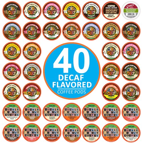 Flavored Decaf Coffee Pods Variety Pack Compatible with Keurig K Cups Brewers, 40 Count, Assorted Decaffeinated Flavored Coffee Sampler