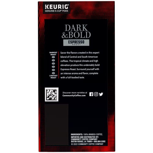 Community Coffee Dark & Bold Espresso Roast 24 Count Coffee Pods, Compatible with Keurig 2.0 K-Cup Brewers.