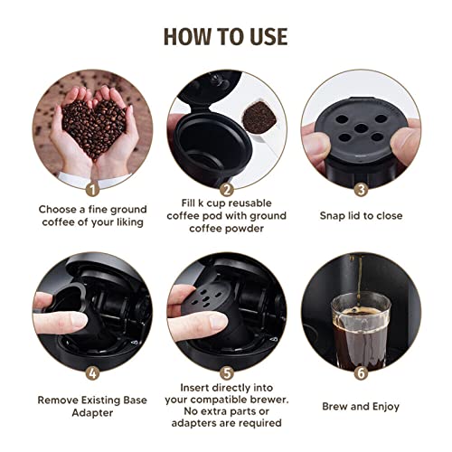 Eaykee Reusable k Cups Coffee Filters - 3 packs Coffee Pods Compatible with Keurig Machines 1.0 Coffee Makers - Fit SS-300C SS-6 ss-700 ss-780PC K-Slim K-Elite K-Cafe K-Select (Black)
