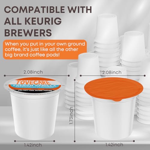 TOVECARE, 45 Count - Make Your Own K Cup Coffee Pods, Disposable Fillable Empty K Cups & Aluminum Foil Seals Lids Kit Compatible with All Keurig Coffee Brewers 1.0 & 2.0. Sealed for freshness.