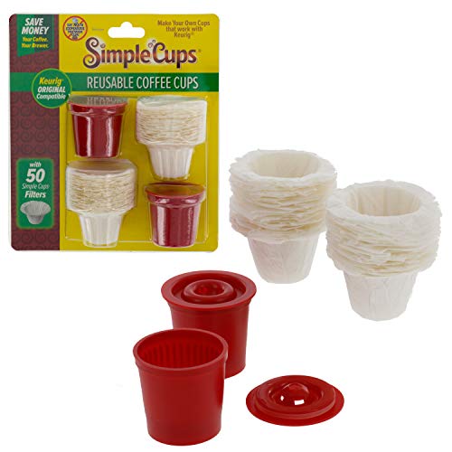 Reusable Coffee K-cups(Set of 2) with Disposable filters compatible with Keurig, Pod & other single use Brewers - 2 Cups with 50 Filters - Use Your Own Coffee - Reuse or Dispose of your K Cups
