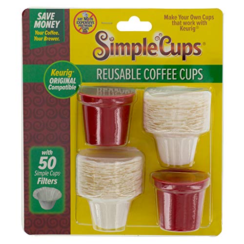 Reusable Coffee K-cups(Set of 2) with Disposable filters compatible with Keurig, Pod & other single use Brewers - 2 Cups with 50 Filters - Use Your Own Coffee - Reuse or Dispose of your K Cups
