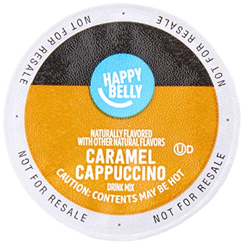 Amazon Brand - Happy Belly, Cappuccino Coffee Pods Compatible With K Cup Brewers, Light Roast, Caramel Flavored, 24 Count