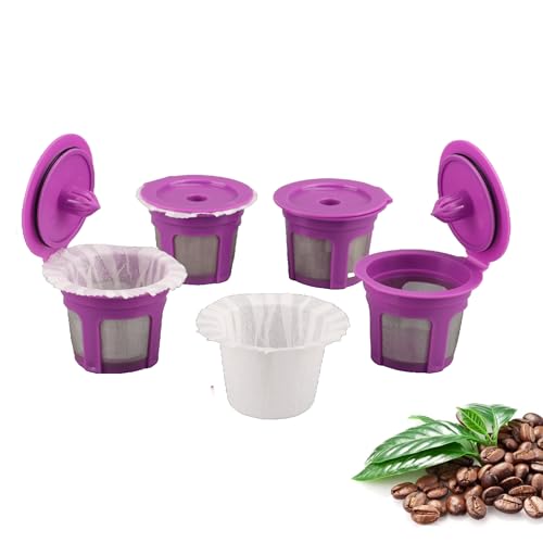 Irmidi 100 Count Disposable Coffee Paper Filters with 4 Pack Reusable K Cup Coffee Pods,Compatible with Keurig Brewers Single Serve 1.0 and 2.0, (100 count+4 k cups)