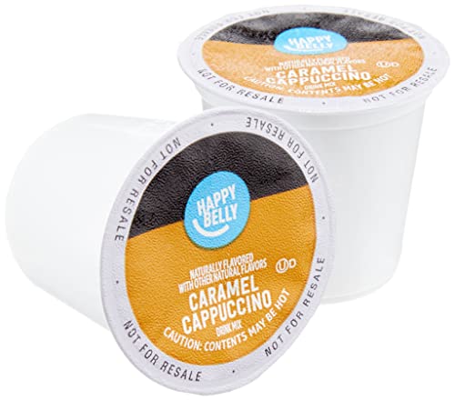 Amazon Brand - Happy Belly, Cappuccino Coffee Pods Compatible With K Cup Brewers, Light Roast, Caramel Flavored, 24 Count