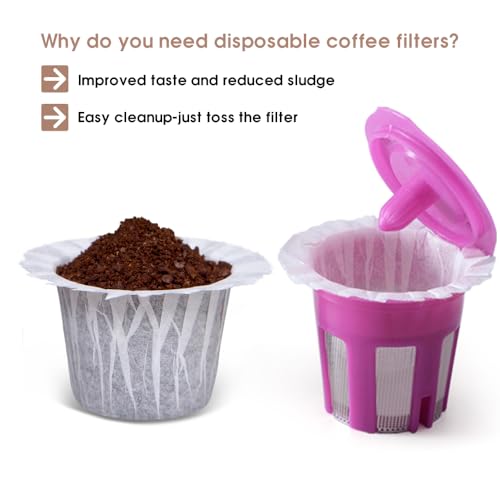 Irmidi 100 Count Disposable Coffee Paper Filters with 4 Pack Reusable K Cup Coffee Pods,Compatible with Keurig Brewers Single Serve 1.0 and 2.0, (100 count+4 k cups)