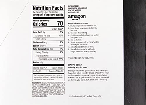 Amazon Brand - Happy Belly, Cappuccino Coffee Pods Compatible With K Cup Brewers, Light Roast, Caramel Flavored, 24 Count