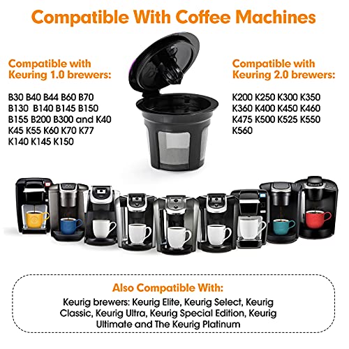 Reusable K Cup Coffee Filters Set, 4-Pack K Cup Coffee Pod Filters with 2 Tbsp Coffee Scoop, Refillable Single K Cup Compatible with Keurig 1.0 & 2.0 and Select Single Cup Coffee Makers