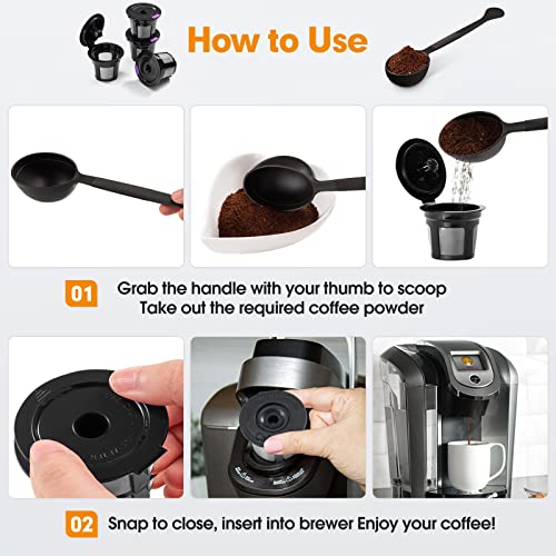 Reusable K Cup Coffee Filters Set, 4-Pack K Cup Coffee Pod Filters with 2 Tbsp Coffee Scoop, Refillable Single K Cup Compatible with Keurig 1.0 & 2.0 and Select Single Cup Coffee Makers