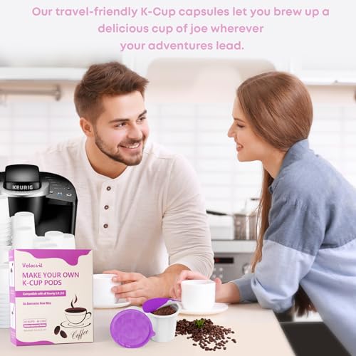 VELOCVIL, 48 Disposable Fillable K Cups Coffee Pods Set, Make Your Own Single Serve Pods, Compatible With 1.0 & 2.0 Keurig Brewers, Better Brew for Stronger Flavor.