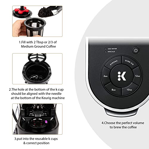 4 Packs Reusable K Cups for Keurig Multistream Technology, LivingAid Universal Fit Reusable Coffee Pods Filters Leakproof, Stainless Micro Mesh Refillable K Cups for Keurig 2.0 & 1.0 Brewers