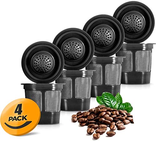 K&J Reusable K Cups Compatible with Keurig, 4 Pack, Black - Includes Freedom Clip for Compatibility With Keurig 2.0 Machines