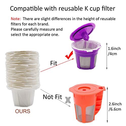 Disposable Coffee Filter Paper for Keurig Brewers Single Serve 1.0 and 2.0, 200 Count Replacement Coffee Filter Paper Liner Compatible with All Reusable K Cup Coffee Pod, Refillable Capsule, White