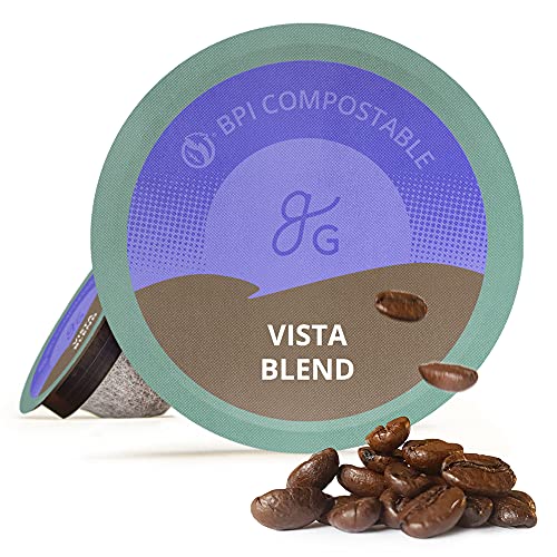 Greater Goods Compostable Coffee Pods - K Cup Compatible including Keurig 2.0, Dark Vista Blend (72 Ct)