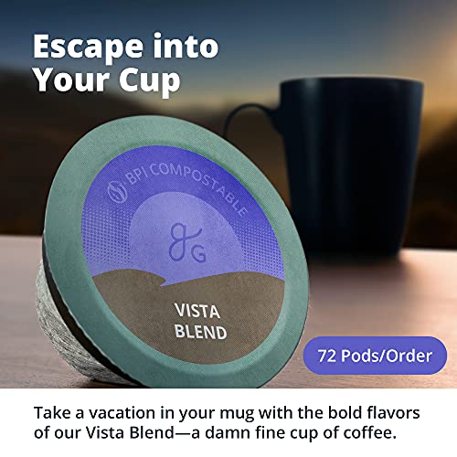 Greater Goods Compostable Coffee Pods - K Cup Compatible including Keurig 2.0, Dark Vista Blend (72 Ct)
