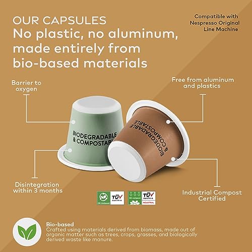 GRANA Organic Decaf Coffee Nespresso Compatible Pods, 100% Arabica Single Source Specialty Coffee, La Serena, 40 Compostable & Biodegradable Single Serve Capsules