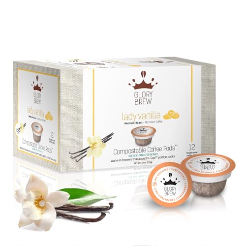 GLORYBREW Lady Vanilla - 36 pods Premium Compostable Flavored Coffee Pods for Keurig K-CupĀ® Coffee Brewers | Better than Recyclable and Biodegradable Vanilla Flavored Coffee Pods