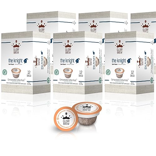 GLORYBREW 72 Compostable Keurig Coffee Pods I Premium Compatible K Cups Coffee I Knight Dark Roast I Coffee Pods for Keurig Brewers I Biodegradable I Rainforest Alliance Certified