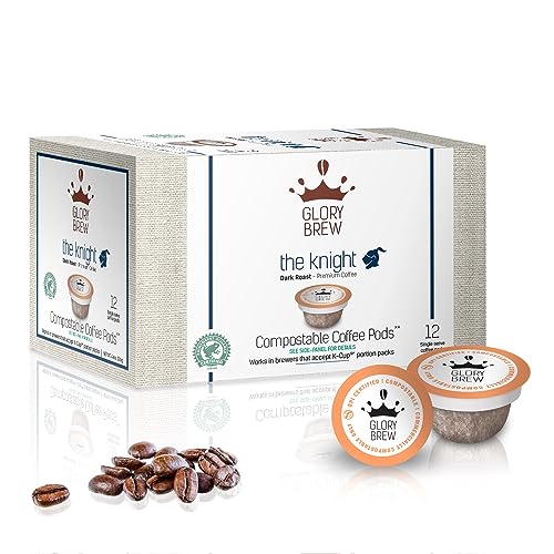 GLORYBREW 72 Compostable Keurig Coffee Pods I Premium Compatible K Cups Coffee I Knight Dark Roast I Coffee Pods for Keurig Brewers I Biodegradable I Rainforest Alliance Certified