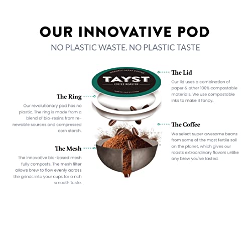 Tayst Coffee Pods, Bold & Brilliant Dark Roast, K Cups Compatible with Keurig Coffee Maker, Sustainable Single Serve, Pack of 50