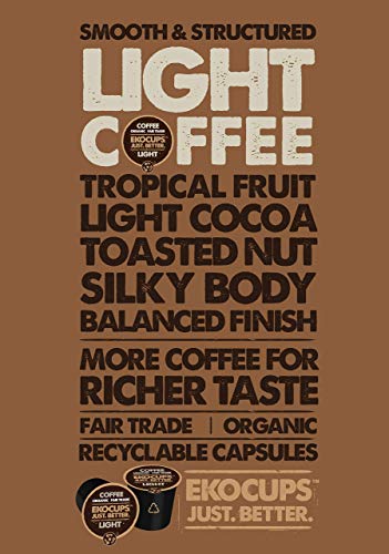 EKOCUPS Organic Coffee Pods, Light Roast Coffee, Single Serve Coffee for Keurig K Cups Machines, Fair Trade Coffee in Recyclable Pods, 40 Count
