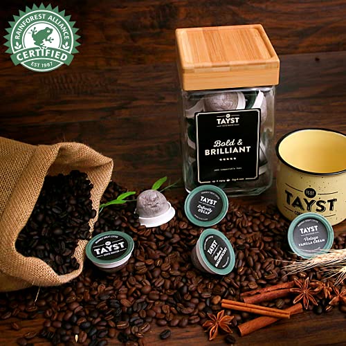 Tayst Coffee Pods, Bold & Brilliant Dark Roast, K Cups Compatible with Keurig Coffee Maker, Sustainable Single Serve, Pack of 50