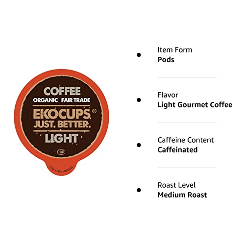 EKOCUPS Organic Coffee Pods, Light Roast Coffee, Single Serve Coffee for Keurig K Cups Machines, Fair Trade Coffee in Recyclable Pods, 40 Count