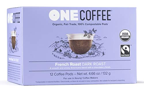 OneCoffee Organic French Roast 12 Count Single Serve Coffee 100% Compostable K Cup for Keurig Machines - Dark Roast