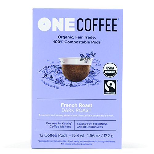 OneCoffee Organic French Roast 12 Count Single Serve Coffee 100% Compostable K Cup for Keurig Machines - Dark Roast