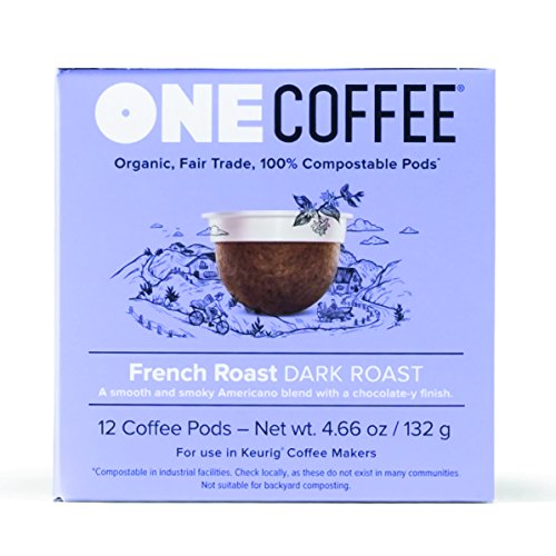 OneCoffee Organic French Roast 12 Count Single Serve Coffee 100% Compostable K Cup for Keurig Machines - Dark Roast
