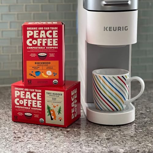 Peace Coffee Tree Hugger Compostable Coffee Pods | Signature Blend, Dark Roast | Organic Fair Trade | Shade Grown, Fresh Roasted | 12 Count