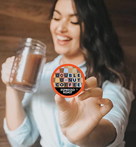 Double Donut Dark Roast Coffee Pods, Espresso Roast, Strong Coffee in Recyclable Single Serve Coffee Pods for Keurig Coffee Maker, 80 Count