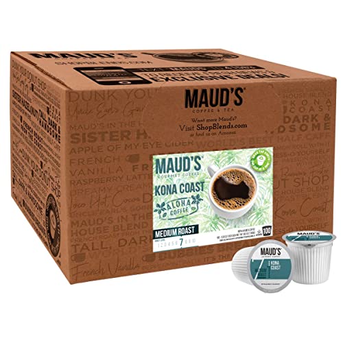 Maud's Kona Coffee Pods, 100 ct | Kona Coast Blend | 100% Arabica Medium Roast Coffee | Solar Energy Produced Recyclable Pods Compatible with Keurig K Cups Maker
