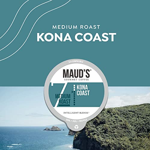 Maud's Kona Coffee Pods, 100 ct | Kona Coast Blend | 100% Arabica Medium Roast Coffee | Solar Energy Produced Recyclable Pods Compatible with Keurig K Cups Maker