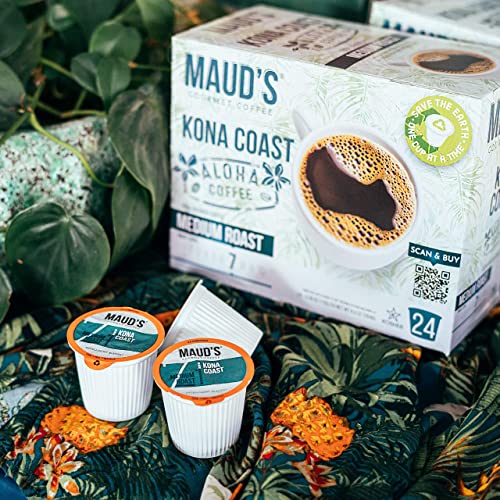 Maud's Kona Coffee Pods, 100 ct | Kona Coast Blend | 100% Arabica Medium Roast Coffee | Solar Energy Produced Recyclable Pods Compatible with Keurig K Cups Maker