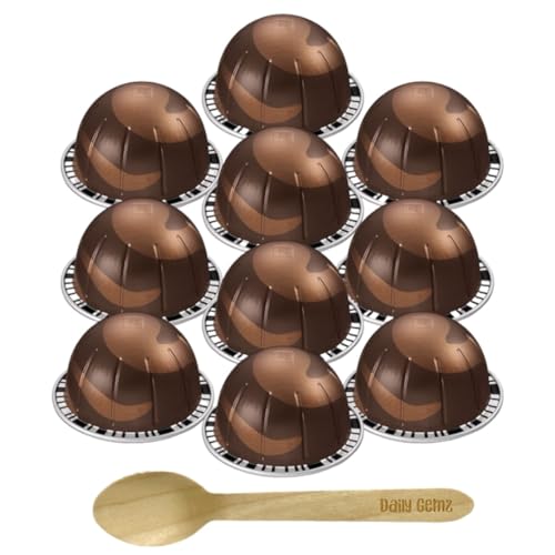 Chocolate Coffee Pod Bundle With Nespresso Capsules VertuoLine, 1 Pack of 10 - Rich Chocolate Flavor Nespresso Vertuo Pods with Biodegradable Eco Friendly Wooden Coffee Stir Spoon by Daily Gemz