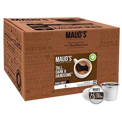 Maud's Dark Roast Coffee Pods, 100 ct | Tall, Dark & Handsome Coffee Blend | 100% Arabica Dark Roast Coffee | Solar Energy Produced Recyclable Pods Compatible with Keurig K Cups Maker