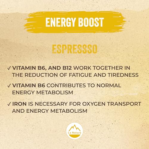 La Natura Espresso Roast Energy Boost Coffee Pods Compatible with Nespresso Original Line - Compostable, Enhanced with Vitamins D, B6, B12, Iron, Zinc - Pack of 60