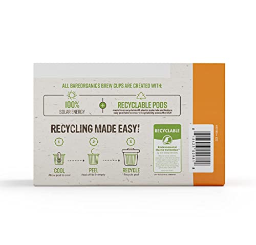 BareOrganics Focus Coffee Pods With Superfoods & Probiotics | Keurig K-Cup Compatible | USDA Certified Organic, Vegan, Non-GMO & Recyclable Single Serve 10ct (Pack of 6)