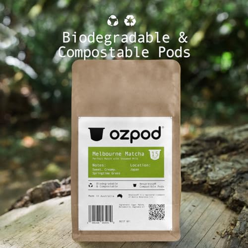 Ozpod Matcha Green Tea Pods for Nespresso Original, Compatible Nespresso Tea Pods, 100% Compostable and Biodegradable from Australia, 15 Single Serve Cups Creamy Matcha Tea