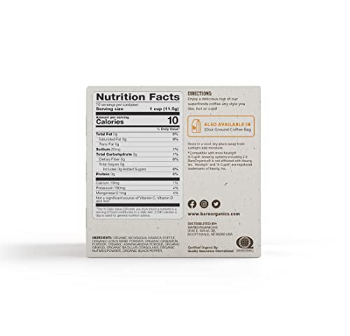 BareOrganics Focus Coffee Pods With Superfoods & Probiotics | Keurig K-Cup Compatible | USDA Certified Organic, Vegan, Non-GMO & Recyclable Single Serve 10ct (Pack of 6)