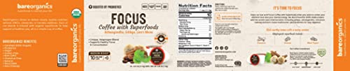 BareOrganics Focus Coffee Pods With Superfoods & Probiotics | Keurig K-Cup Compatible | USDA Certified Organic, Vegan, Non-GMO & Recyclable Single Serve 10ct (Pack of 6)